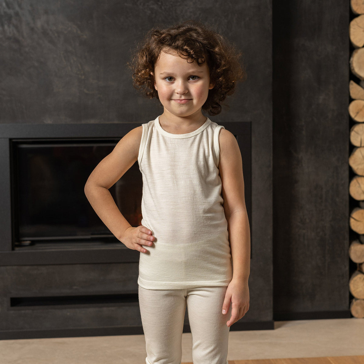 MENIQUE 100% Merino Wool Kids Tank Top Natural