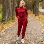 MENIQUE 100% Merino Wool Womens Zip Neck & Sweatpants 2-Piece Royal Cherry