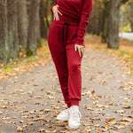 MENIQUE 100% Merino Wool Womens Zip Neck & Sweatpants 2-Piece Royal Cherry