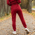 MENIQUE 100% Merino Wool Womens Zip Neck & Sweatpants 2-Piece Royal Cherry