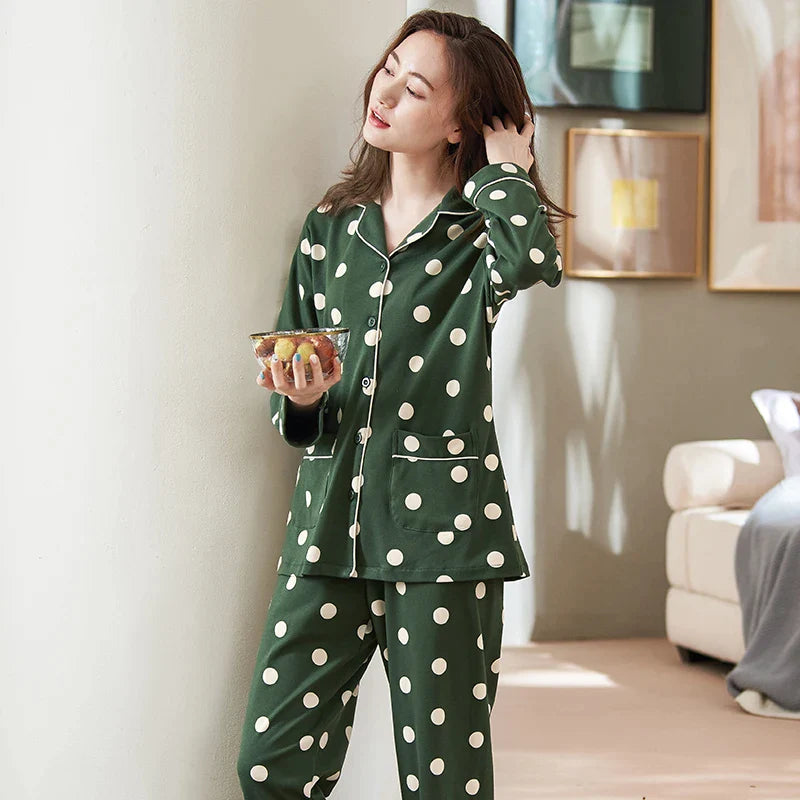 Strawberry Harvest Polka Dot Cotton Womens Pajama Set