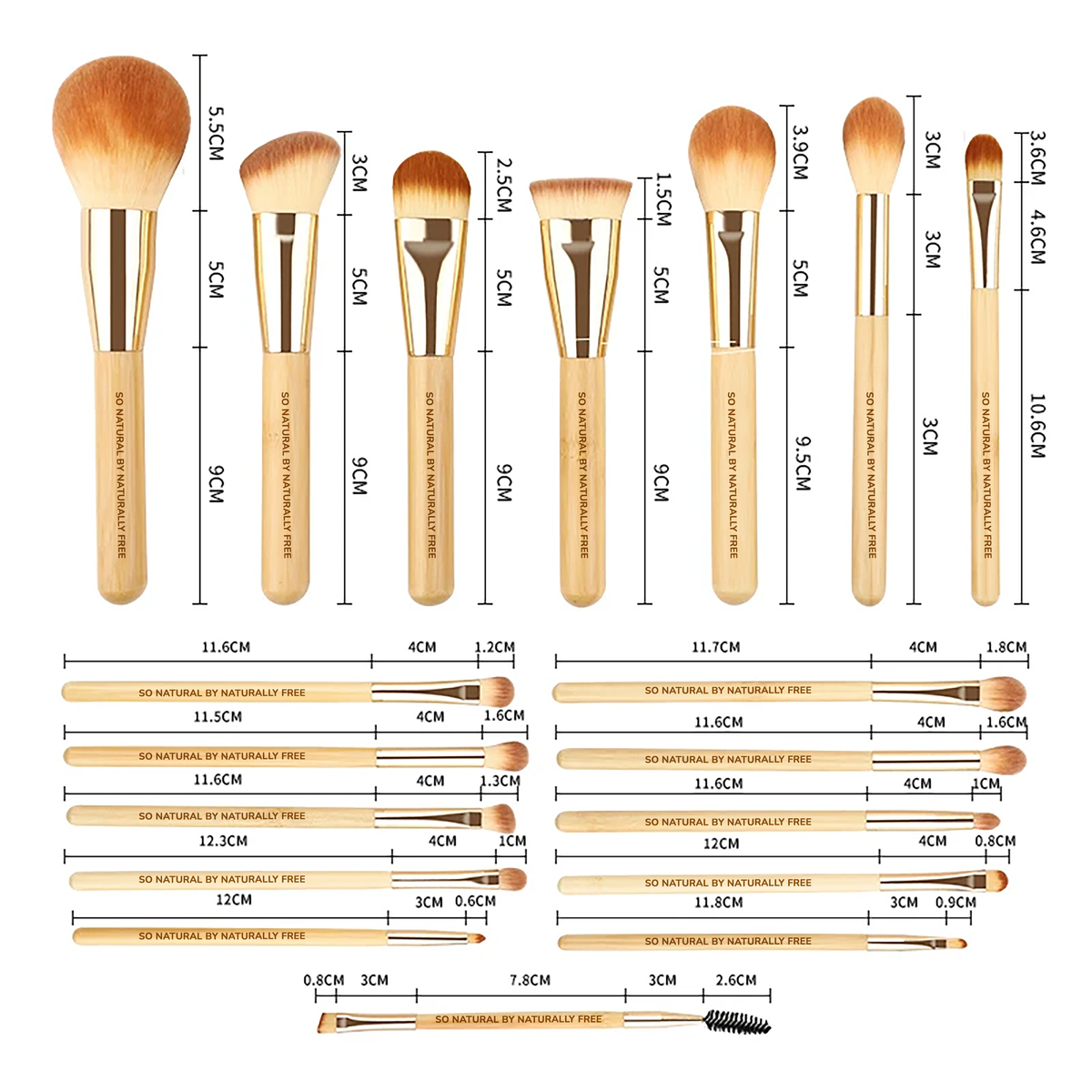 So Natural 18Pcs Vegan Organic Bamboo Makeup Brush Set