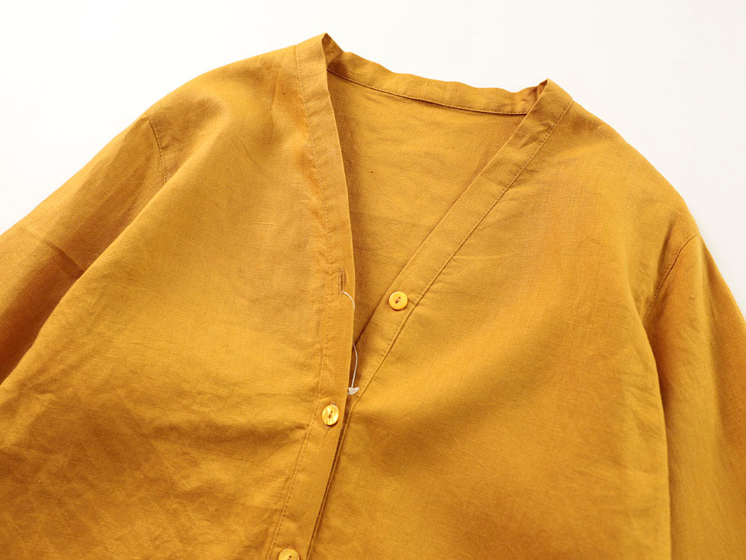 Mango Tango V-Neck 100% Linen Blouse | Hypoallergenic - Allergy Friendly - Naturally Free