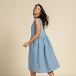 MENIQUE 100% Linen Smock Dress Maya Cloudy Blue