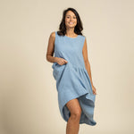 MENIQUE 100% Linen Smock Dress Maya Cloudy Blue