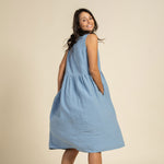 MENIQUE 100% Linen Smock Dress Maya Cloudy Blue