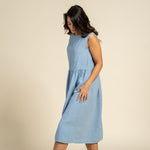 MENIQUE 100% Linen Smock Dress Maya Cloudy Blue