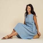 MENIQUE 100% Linen Smock Dress Maya Cloudy Blue