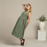 MENIQUE 100% Linen Smock Dress Maya Stone Green