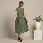 MENIQUE 100% Linen Smock Dress Maya Stone Green