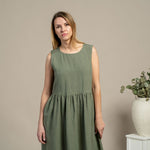 MENIQUE 100% Linen Smock Dress Maya Stone Green