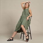 MENIQUE 100% Linen Smock Dress Maya Stone Green