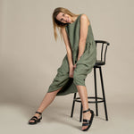 MENIQUE 100% Linen Smock Dress Maya Stone Green