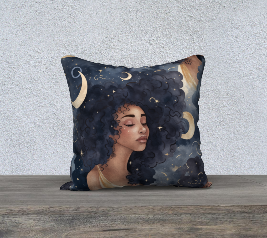 Moon Sleepy Curly Girl Throw Pillow Cover | Hypoallergenic - Allergy Friendly - Naturally Free