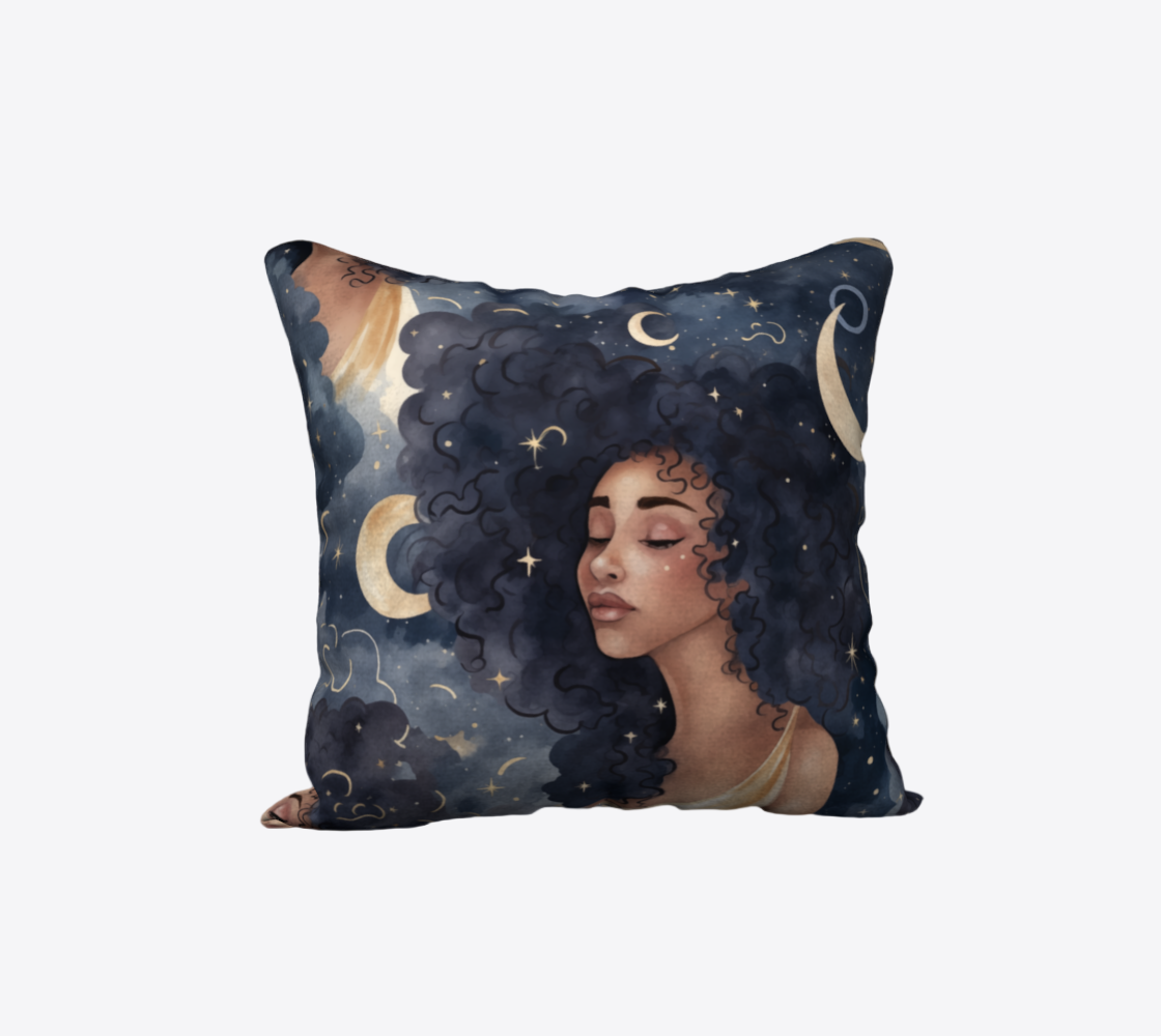Moon Sleepy Curly Girl Throw Pillow Cover | Hypoallergenic - Allergy Friendly - Naturally Free