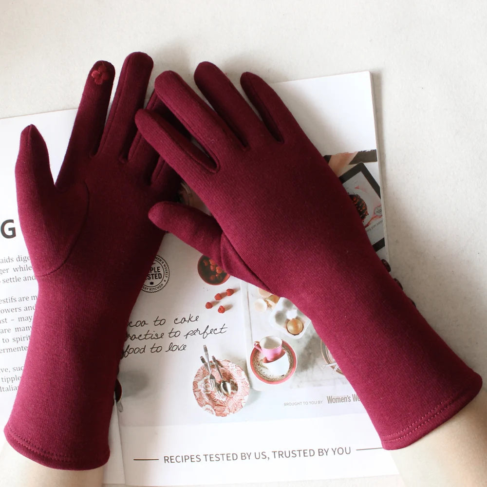 New Women's Long Cotton Gloves Colour Touch Screen Knit Plus Velvet Thick Arm Sleeves To Keep Warm In Winter Mittens | Hypoallergenic - Allergy Friendly - Naturally Free