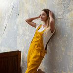 MENIQUE 100% Linen Pinafore Jumpsuit Nicci Spicy Yellow