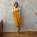 MENIQUE 100% Linen Pinafore Jumpsuit Nicci Spicy Yellow