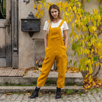 MENIQUE 100% Linen Pinafore Jumpsuit Nicci Spicy Yellow