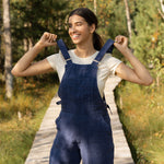 MENIQUE 100% Linen Pinafore Jumpsuit Nicci Storm Blue