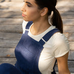 MENIQUE 100% Linen Pinafore Jumpsuit Nicci Storm Blue