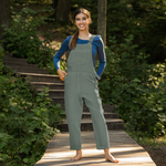 MENIQUE 100% Linen Pinafore Jumpsuit Nicci Stone Green