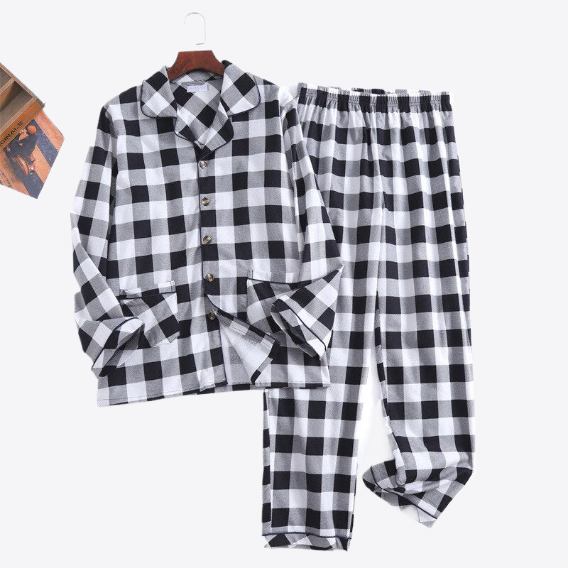 Nightfall Wilderness Plaid Pants 100% Cotton Mens Pajama Set | Hypoallergenic - Allergy Friendly - Naturally Free