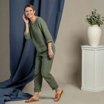 MENIQUE 100% Linen Blouse Nora Stone Green