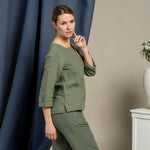 MENIQUE 100% Linen Blouse Nora Stone Green