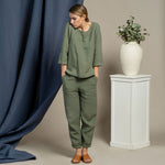 MENIQUE 100% Linen Blouse Nora Stone Green