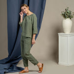 MENIQUE 100% Linen Blouse Nora Stone Green