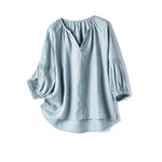 Orchid Blossoms V-Neck 100% Linen Blouse | Hypoallergenic - Allergy Friendly - Naturally Free