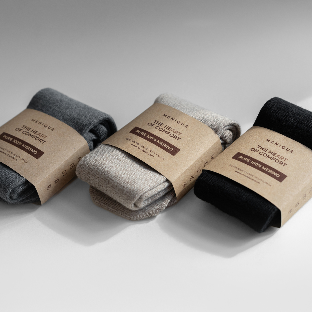 MENIQUE 100% Merino Wool Womens Socks 3-Pack