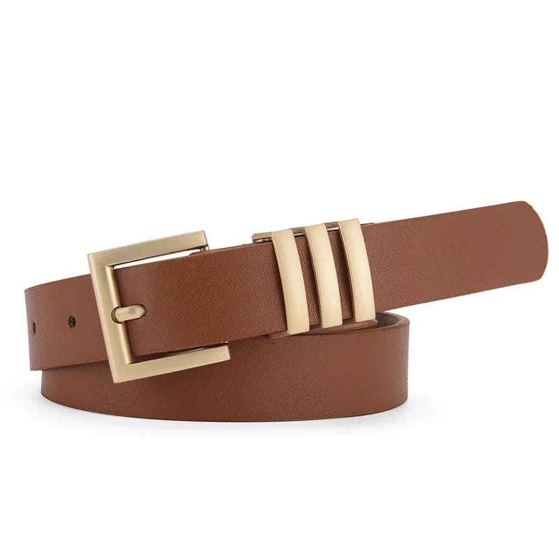 Pale Tone Square Triple Buckle Vegan Leather Womens Belt | Hypoallergenic - Allergy Friendly - Naturally Free