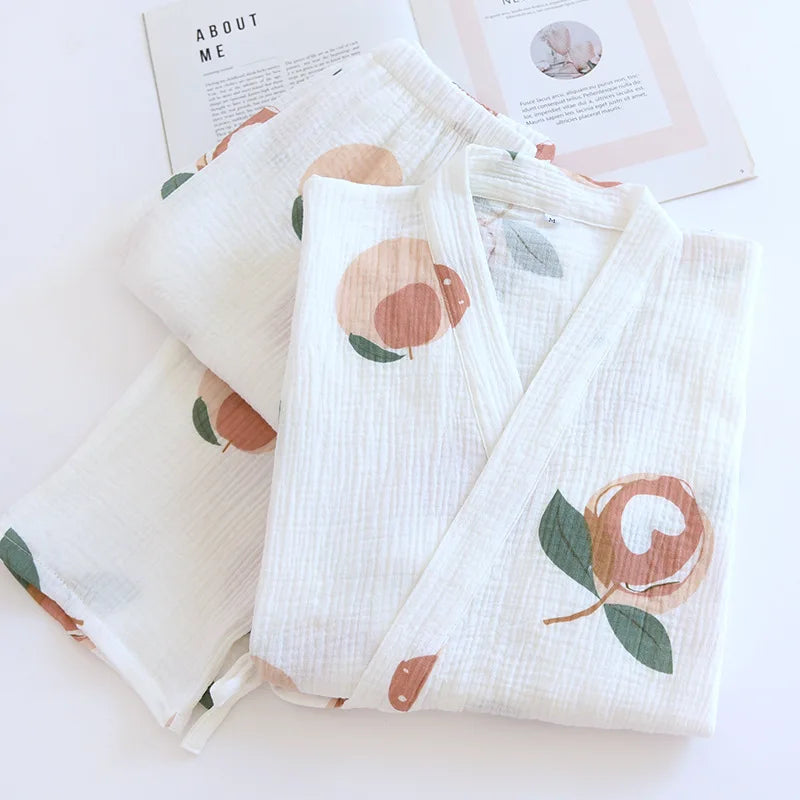 Peach Bloom Kimono 100% Cotton Womens Pajamas Set | Hypoallergenic - Allergy Friendly - Naturally Free