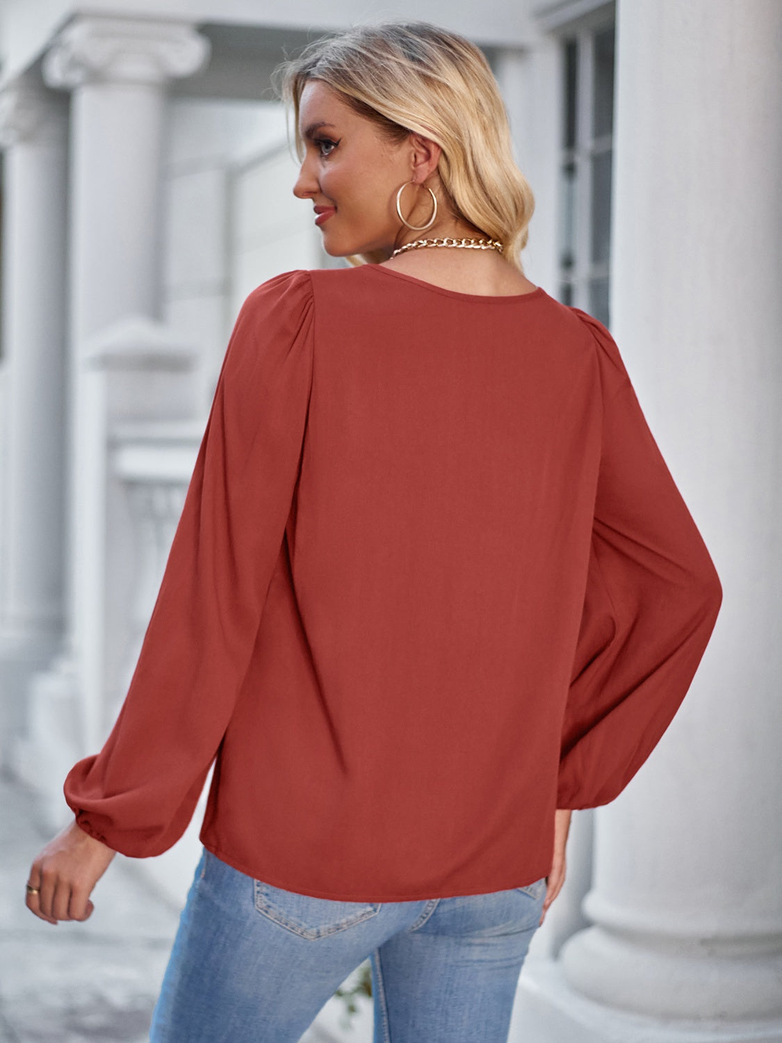 Peach Blossom Neck Puff Sleeve Top | Hypoallergenic - Allergy Friendly - Naturally Free