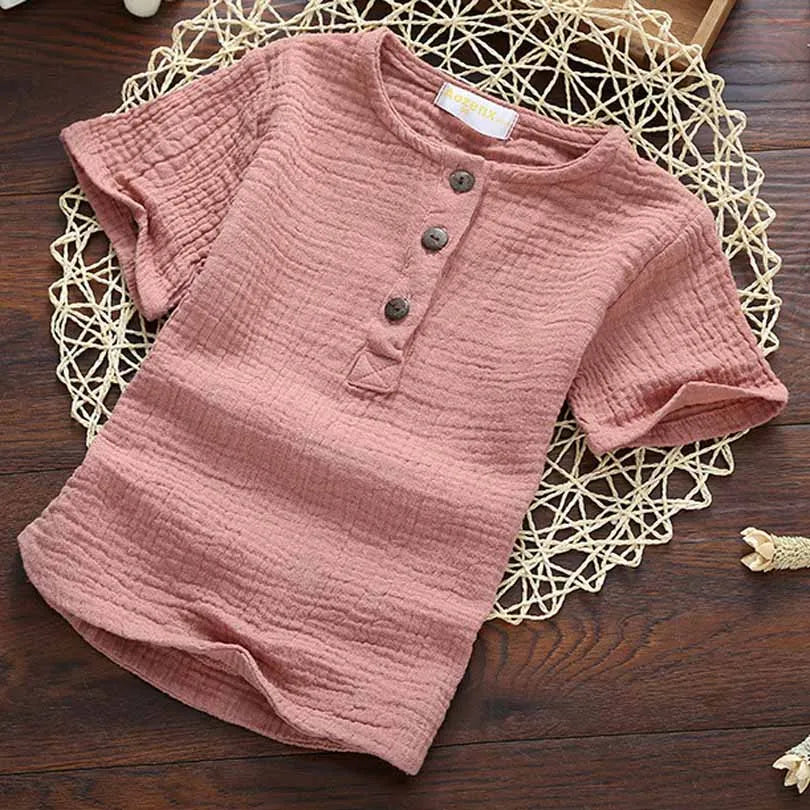 Pink Sorbet Button Up Cotton Linen Baby Shirt | Hypoallergenic - Allergy Friendly - Naturally Free