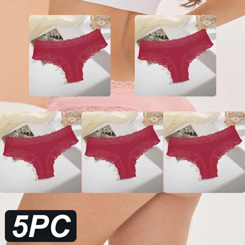 Plum Medley 5 Pcs Lace G String Cotton Underwear | Hypoallergenic - Allergy Friendly - Naturally Free