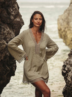 THE HAND LOOM Positano 100% Organic Cotton Womens Dress - Khaki Green