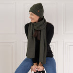 MENIQUE 100% Merino Wool Womens Ribbed Beanie & Scarf Merino 2-Piece