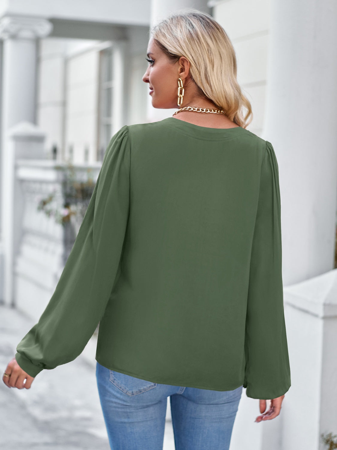 Rustling Orchard Neck Puff Sleeve 100% Viscose Blouse | Hypoallergenic - Allergy Friendly - Naturally Free