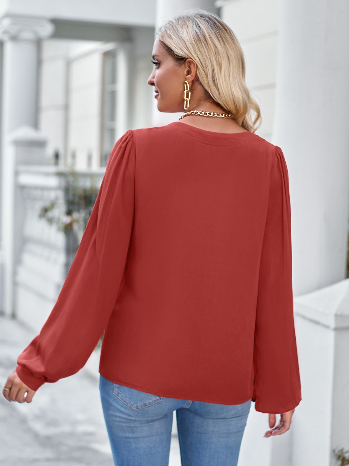 Rustling Orchard Neck Puff Sleeve 100% Viscose Blouse | Hypoallergenic - Allergy Friendly - Naturally Free