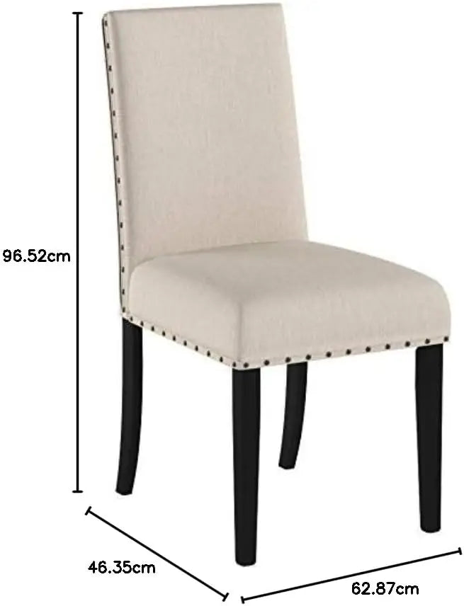 2Pcs Espresso Wood Linen Cotton Dining Chair Set