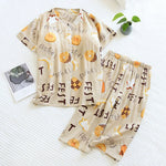 Floral Fruit Short Sleeves Cotton Womens Pajama Set