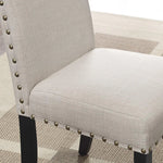 Biony Tan Fabric Dining Chairs with Nailhead Trim Set of 2 Brown Tan 18"D X 25"W X 38"H Wood Linen Cotton