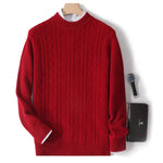 Autumn and winter new 100% Merino wool men's crewneck thick jacquard pullover sweater casual business knit base coat