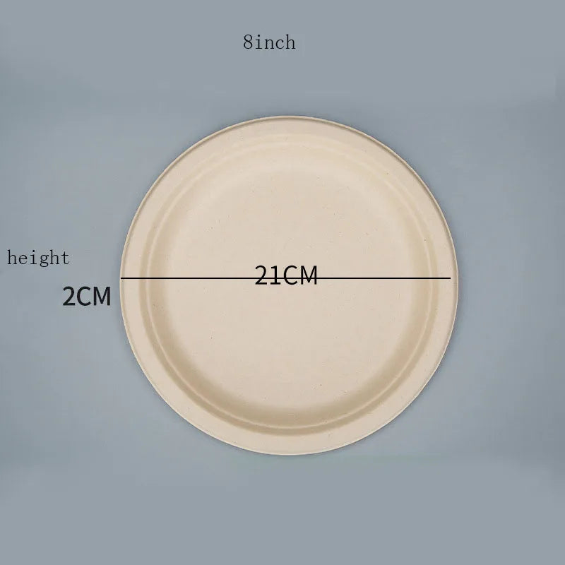 7 8 9 Inch Disposable Paper Plates Natural Sugar Bagasse Plate Camping Picnic Eco-Friendly Unbleached Biodegradable Plate 10pcs