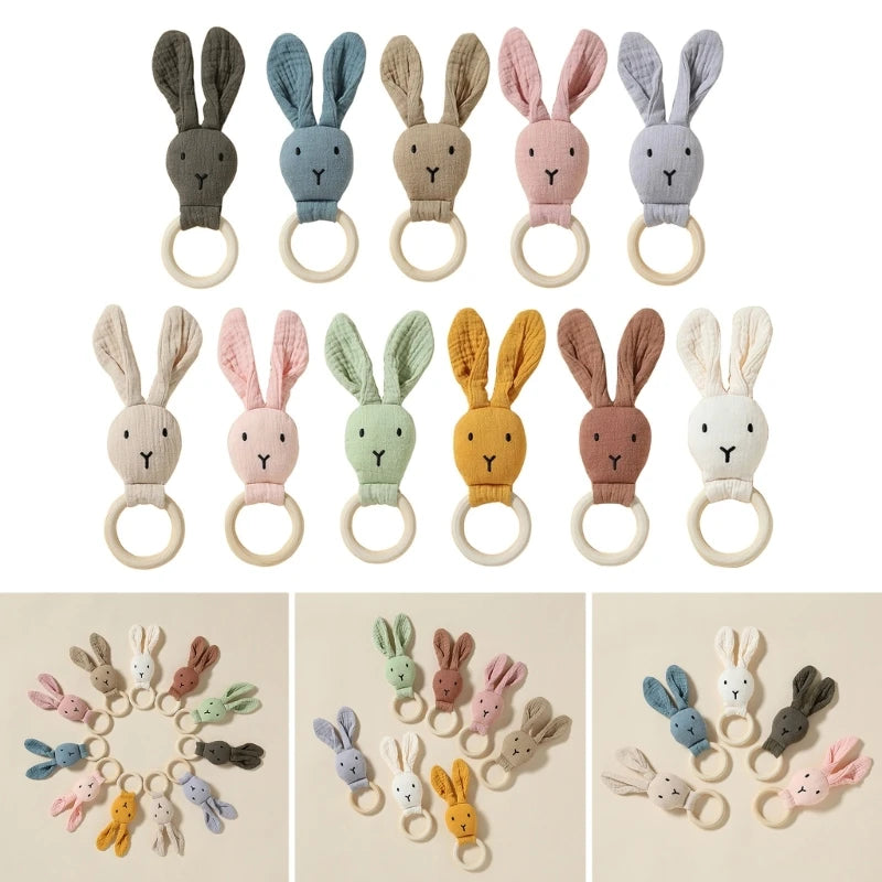 Forest Animals Rabbit Wood Cotton Baby Teether