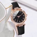 Starry Sky 6Pcs Quartz Bracelet Quartz Stainless Steel Leather Womens Watch Set