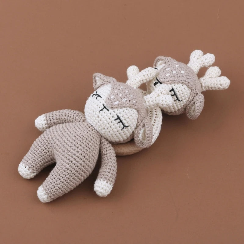 Forest Deer Crochet 2Pcs Non-Toxic Wood Cotton Baby Teether